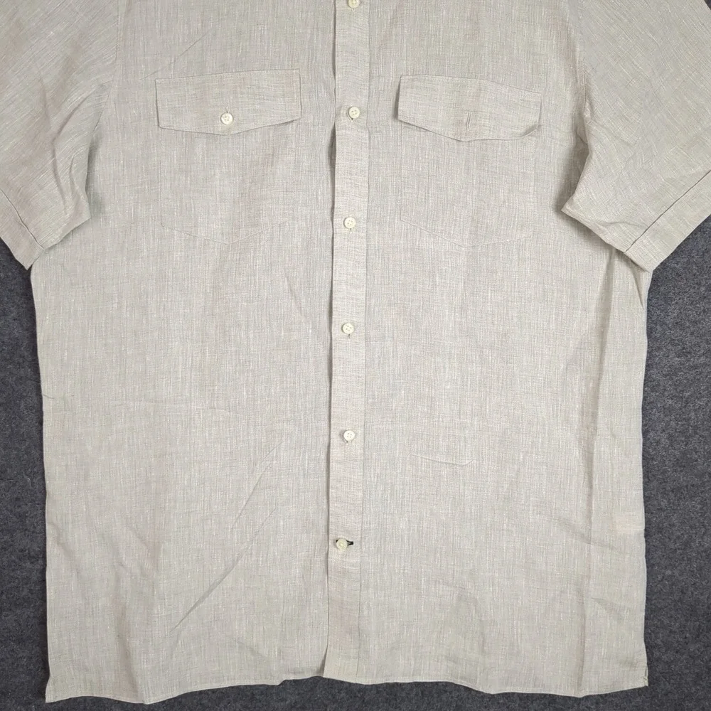 Banana Republic Mens XL Slim Fit Italian Linen Short Sleeve Button Up Shirt Tan